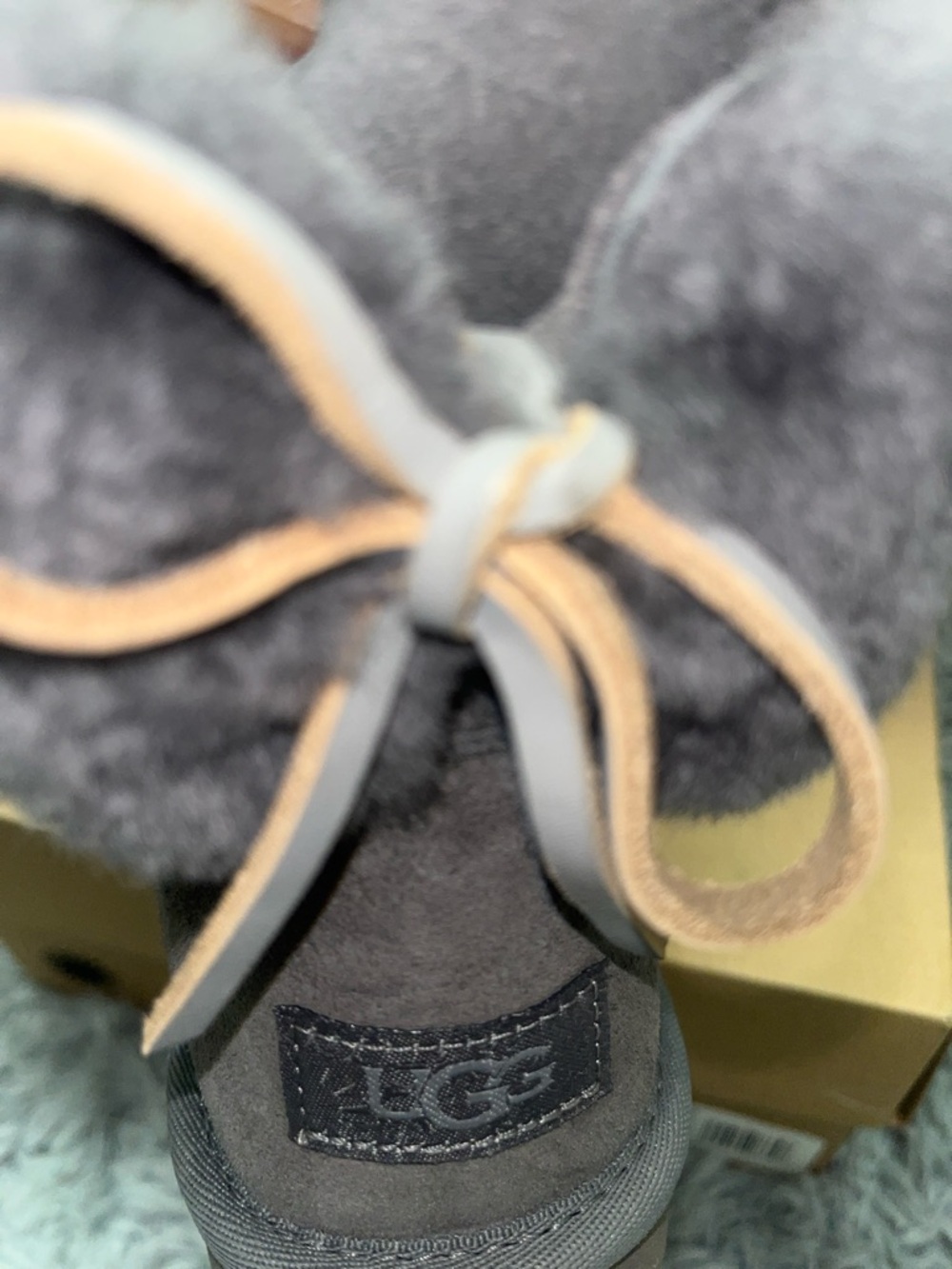 UGG Charcoal Gray Shearling Bow Back Ankle Boots - Picture 6 of 6